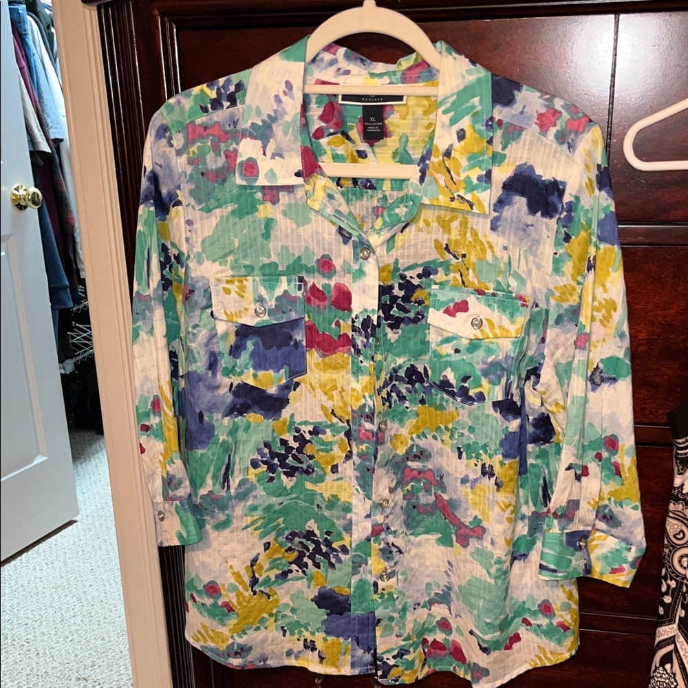 Karen Scott Multicolor Abstract Button-Down Shirt